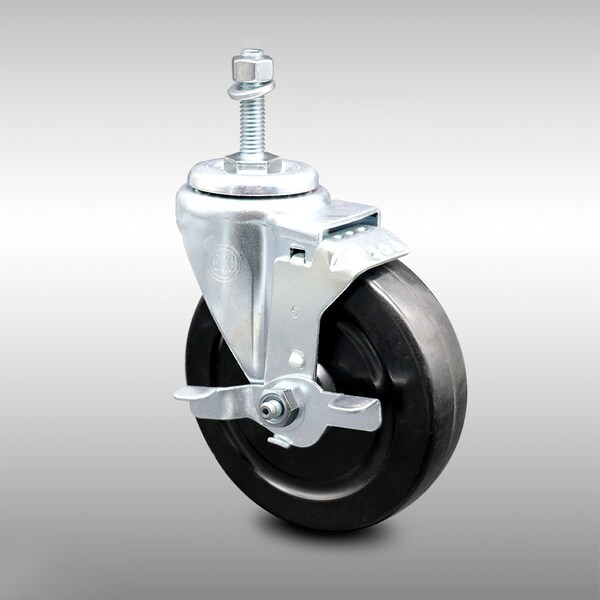 5 Inch SS Hard Rubber Wheel Swivel 10mm Threaded Stem Caster with Brake SCC